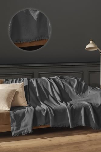 BOHORIA® Tagesdecke Sera | 100% Recycled Baumwolle | Oeko-Tex® | Bettüberwurf Wohndecke Wendedecke Sofadecke | extra-groß (Dark Grey, 200 x 230 cm) von BOHORIA