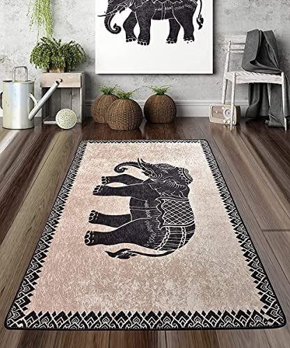 BOHORIA® Premium Boho-Teppich - Waschbarer Indoor & Outdoor Teppich für Wohnzimmer, Esszimmer, Küche und Terrasse (Mumbai Elephant, 80 x 150 cm) von BOHORIA