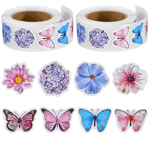BOHUIZ 2 Rollen Sticker Blumen Schmetterlinge,1000 Stück Schmetterlings Blumen Aufkleber Dekorative Aufkleber Stickerrolle für DIY Handwerk Scrapbooking Umschläge BOHUIZ 2 Rollen Sticker Blumen Schmetterlinge,1000 Stück Schmetterlings Blumen Aufkleber Dekorative Aufkleber Stickerrolle für DIY Handwerk Scrapbooking Umschläge von BOHUIZ