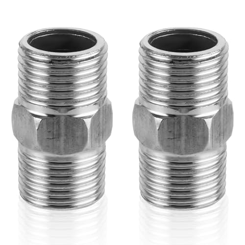 BOHUIZ 2 Stück Edelstahl Doppelnippel, Doppelnippel 1/2 Zoll Duschschlauch Adapter Gewinde Schlauchverbinder für verschiedene Wasserleitungen oder Luftleitungen verbindenden von BOHUIZ