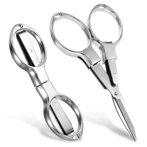 BOHUIZ 2 Stück Klappschere, Silber Kleine Schere Bastelschere Mini Scheren Tragbare Edelstahl Faltbare Schere Fadenschere für Erwachsene Kinder Papierschneiden Näharbeiten DIY von BOHUIZ