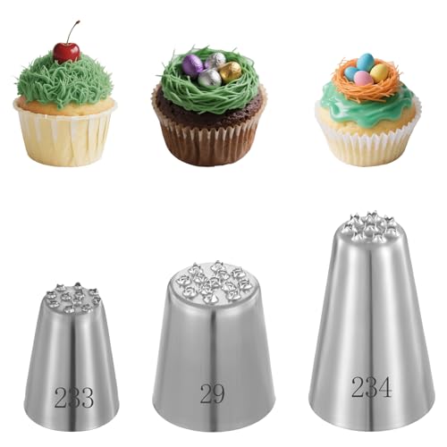 BOHUIZ 3 Stück Spritztülle Gras, Spritztüllen Kuchendekorations Spitzen Profi Edelstahl Spritzdüsen Gras Zum Dekorieren Von Torten Und Cupcakes von BOHUIZ