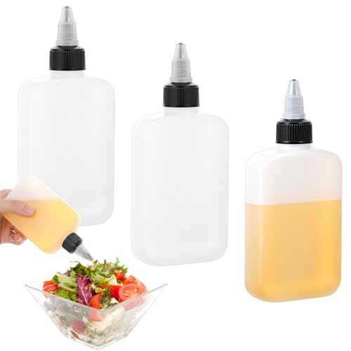 BOHUIZ 3 Stück kleine Squeeze Flaschen, 120ML Ölflasche Plastik Ölkännchen Ö mit Kappen Klare Spenderflaschen für die Küche, Gewürz-Quetschflaschen, Leere Flaschen zum Kochen beim Campen von BOHUIZ