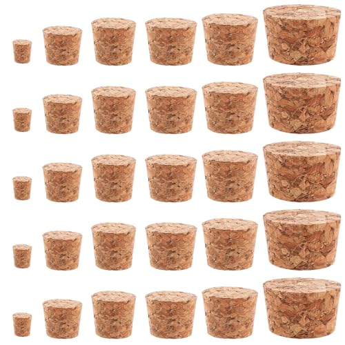 BOHUIZ 30 Stück Korken, 6 Größen Konische Korkstopfen Weinkorken Korken Zum Basteln für Weinbierflasche Dekorieren Kreativ DIY und Basteln von BOHUIZ