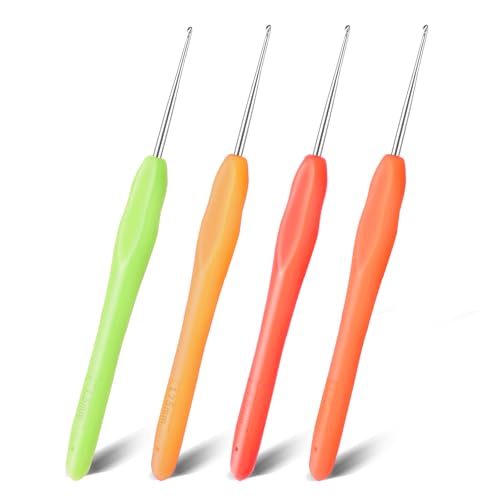 BOHUIZ 4 Stück Häkelnadel Set, 4 Größen Ergonomische Häkelnadel Metall häkelnadeln mit Bunte Silikongriff für Stricken Schal Handschuhe Taschen Hüte Socken(1 mm 1.25 mm 1.5 mm 1.75 mm) von BOHUIZ