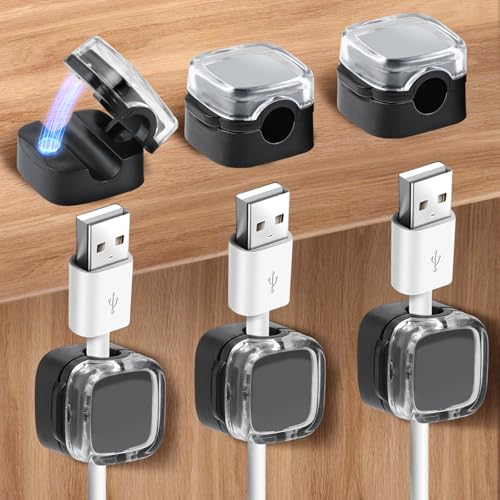 BOHUIZ 6 Stück Kabelhalter Kabelhalter, Kabelhalter Magnetisch Ladekabel Halter Schreibtisch Organizer Kabelclips für Schreibtisch, Netzkabel, USB Ladekabel, Ladegeräte, Audiokabel(Schwarz) von BOHUIZ