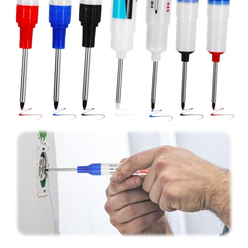 BOHUIZ 7 Stück Tieflochmarker, Bohrlochmarker Markierstifte Langlochmarker Markierstift Lochmarker Tischler Tieflochmarker Bleistift für Holz Kunststoff Wand Metall Karton von BOHUIZ