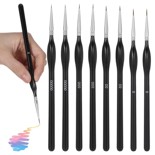BOHUIZ 8 Stück Feine Detail Pinsel Set, Miniatur Pinsel Zeichenpinsel Pinselset Malen Nach Zahlen Modellbau Pinsels Miniatur Künstlerpinsel für Acrylmalerei Strichmalerei Nageldesi von BOHUIZ