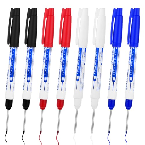 BOHUIZ 8 Stück Tieflochmarker, 30mm Bohrlochmarker Extralange Spitze Tiefenlochmarker Lochmarker Markierungsstift für Holz Kunststoff Wand Metall Karton Baustellen Stift von BOHUIZ