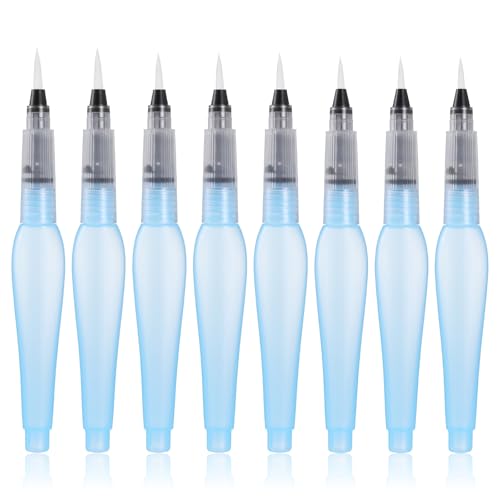 BOHUIZ 8 Stück Wasserpinsel Stifte, Nachfüllbare Wassertankpinsel Stifte Pinsel Leerer Wasserpinselstift mit Befüllbarer Wassertank für Aquarellkunst Malerei von BOHUIZ