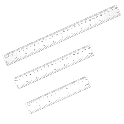 BOHUIZ 3 Stück Kunststoff Lineal, 15 cm 20 cm 30 cm Lineal Set Transparent Lineale Doppelseitenskala Ruler Messwerkzeug für Lehre und Zeichnen (6, 8, 12 Zoll) von BOHUIZ