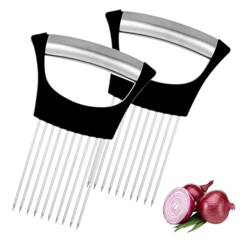 BOHUIZ 2 Edelstahl Zwiebelschneider Halter, Zwiebelhalter Food Slice Assistant Gemüseschneider Schneidehilfswerkzeug Gemüse Slicer Schnitthilfe von Zitrone Kartoffeln Gurken von BOHUIZ