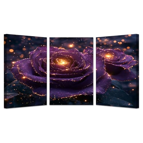 BOHUO 3 Stück Bilder auf Leinwand Leinwandbild Blumen Modern Modern Deko für wohnzimmer schlafzimmer - Natur Landschafts bilder(Gold 14)-30x40cmx3 Gerahmt von BOHUO