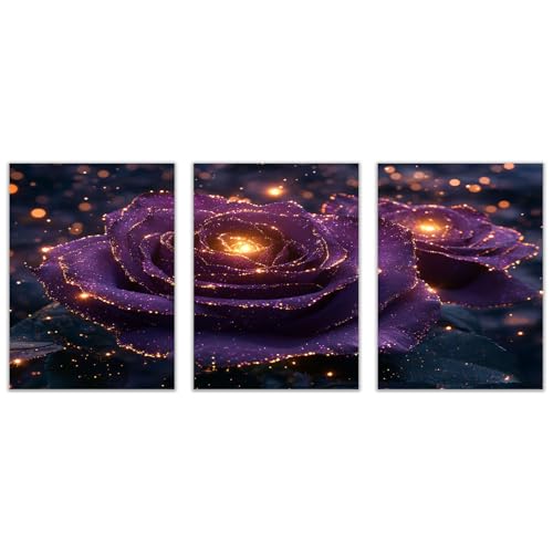 BOHUO 3 Stück Bilder auf Leinwand Leinwandbild Blumen Modern Modern Deko für wohnzimmer schlafzimmer - Natur Landschafts bilder(Gold 14)-40x60cmx3 Ungerahmt von BOHUO
