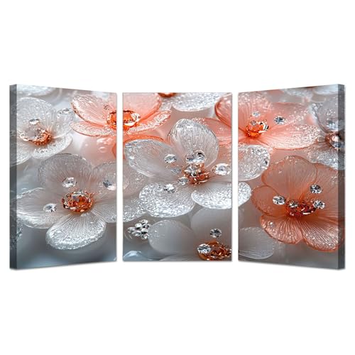 BOHUO 3 Teilig Vintage Blumen Wandbilder Florale Leinwand Minimal Modern Wanddekoration Kunstdrucke, Wandbilder Wohnzimmer Schlafzimmer Büro Esszimmer(Silber 37)-30x50cmx3 Gerahmt von BOHUO