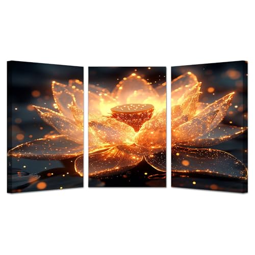 BOHUO 3-teiliges Set Natur Wandbilder XXL Leinwand Bilder Groß Blumen Abstrakt Blumen Wandbild für Badezimmer Schlafzimmer Wohnzimmer Dekor(Gold 31)-30x50cmx3 Gerahmt von BOHUO