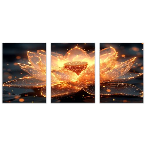 BOHUO 3-teiliges Set Natur Wandbilder XXL Leinwand Bilder Groß Blumen Abstrakt Blumen Wandbild für Badezimmer Schlafzimmer Wohnzimmer Dekor(Gold 31)-30x50cmx3 Ungerahmt von BOHUO