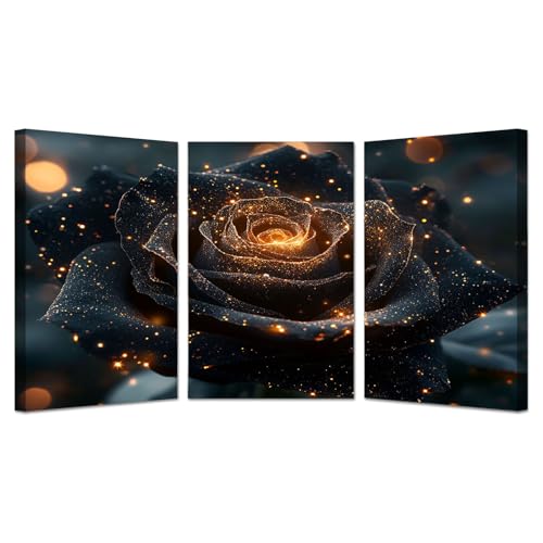BOHUO 3-teiliges Set Natur Wandbilder XXL Leinwand Bilder Groß Blumen Elegant Modern Wanddekoration Kunstdrucke, Wandbilder Wohnzimmer Schlafzimmer Büro Esszimmer(Gold 4)-60x80cmx3 Gerahmt von BOHUO