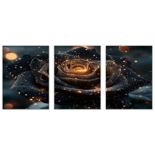 BOHUO 3-teiliges Set Natur Wandbilder XXL Leinwand Bilder Groß Blumen Elegant Modern Wanddekoration Kunstdrucke, Wandbilder Wohnzimmer Schlafzimmer Büro Esszimmer(Gold 4)-60x80cmx3 Ungerahmt von BOHUO