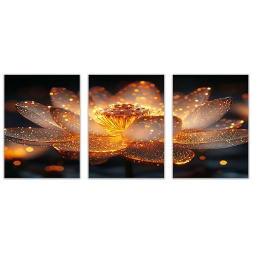 BOHUO 3-teiliges Set Natur Wandbilder XXL Leinwand Bilder Groß Blumen Farbenfroh Wandbilder Dekoration Küche Wanddeko Bild Wand Kunstdruck Art Wall Decor Canvas(Gold 13)-50x70cmx3 Ungerahmt von BOHUO