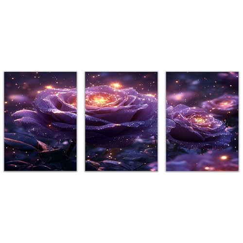 BOHUO 3-teiliges Set Wandbilder XXL Blumen Vlies Leinwandbild Elegant Kunstdruck Moderne Deko Bilder für Wohnzimmer Schlafzimmer(Lila 18)-40x60cmx3 Ungerahmt von BOHUO