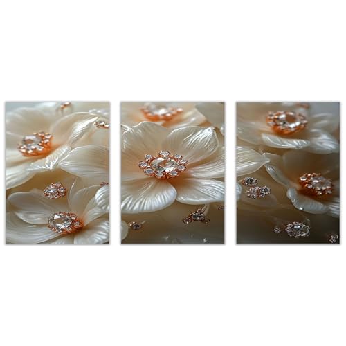 BOHUO 3-teiliges Set Wandbilder XXL Blumen Vlies Leinwandbild Farbenfroh Rustikale Blauen Wandbilder für Badezimmer Wohnzimmer Dekor(Silber 27)-30x40cmx3 Ungerahmt von BOHUO