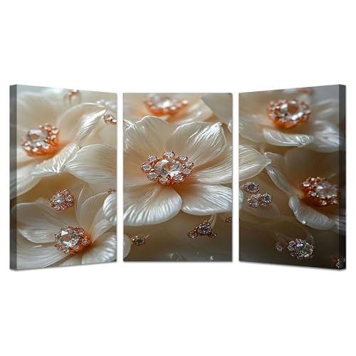 BOHUO 3-teiliges Set Wandbilder XXL Blumen Vlies Leinwandbild Farbenfroh Rustikale Blauen Wandbilder für Badezimmer Wohnzimmer Dekor(Silber 27)-60x80cmx3 Gerahmt von BOHUO
