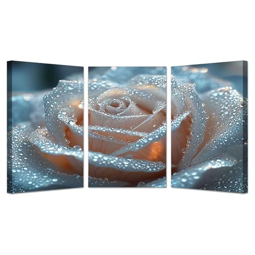 BOHUO 3-teiliges Set Wandbilder XXL Blumen Vlies Leinwandbild Minimal Blumen Wandbild für Badezimmer Schlafzimmer Wohnzimmer Dekor(Silber 9)-30x40cmx3 Gerahmt von BOHUO