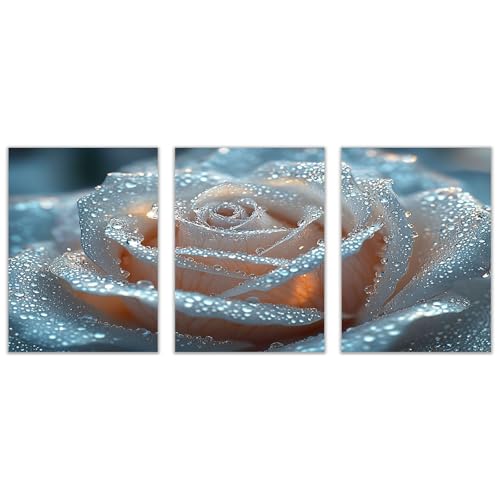 BOHUO 3-teiliges Set Wandbilder XXL Blumen Vlies Leinwandbild Minimal Blumen Wandbild für Badezimmer Schlafzimmer Wohnzimmer Dekor(Silber 9)-40x60cmx3 Ungerahmt von BOHUO
