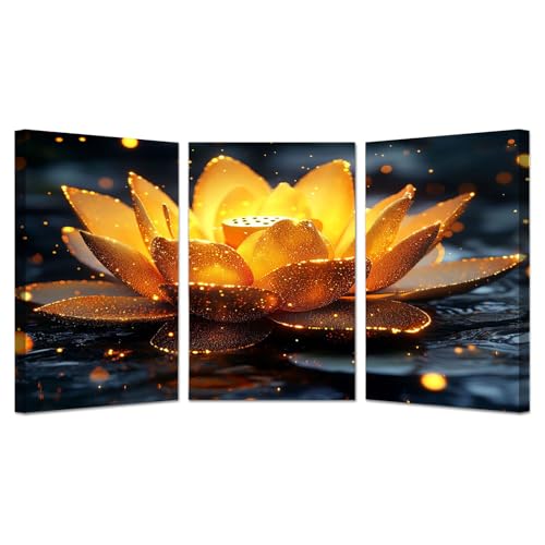 BOHUO 3-teiliges Set Wandbilder XXL Blumen Vlies Leinwandbild Retro Modern Deko für wohnzimmer schlafzimmer - Natur Landschafts bilder(Gold 36)-30x40cmx3 Gerahmt von BOHUO