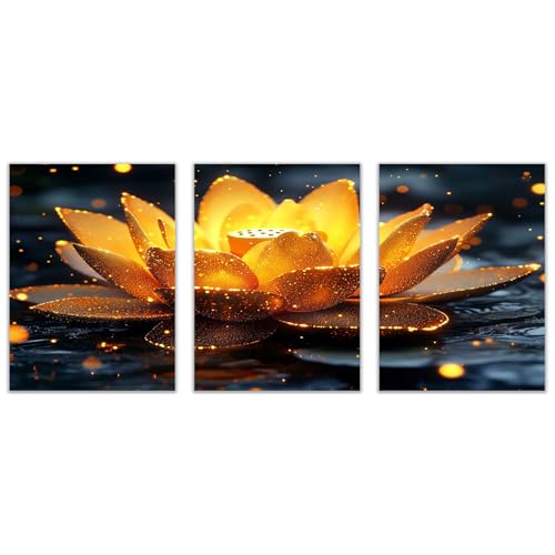 BOHUO 3-teiliges Set Wandbilder XXL Blumen Vlies Leinwandbild Retro Modern Deko für wohnzimmer schlafzimmer - Natur Landschafts bilder(Gold 36)-30x40cmx3 Ungerahmt von BOHUO