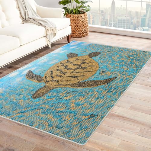 BOHUO 3D Home Teppich Wohnzimmer Ozean Carpet Retro-Tiere Wohnzimmer Moderner Waschbar Schlafzimmer Teppiche Kurzflor rutschfest Carpet(Grau)-210x300cm von BOHUO