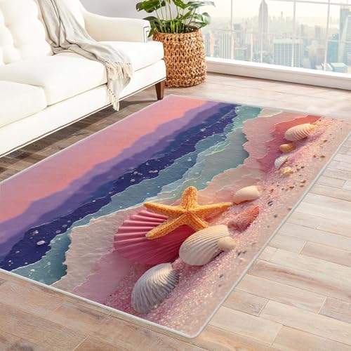 BOHUO 3D Ozean Strand Landschaft Teppich Bunt ideal fürs Wohnzimmer, Schlafzimmer und Kinderzimmer auch als Badematte Carpet(Rosa 23)-150x210cm von BOHUO
