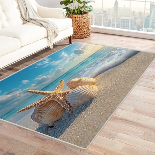 BOHUO 3D Ozean Vintage Teppich Carpet Retro-Abstrakt Teppiche fürs Schlafzimmer, Arbeitszimmer, Büro, Flur, Kinderzimmer und Küche Carpet(Blau 19)-150x210cm von BOHUO