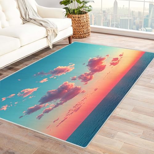 BOHUO 3D Teppich Ozean Landschaft Carpet Bunt Teppiche für Schlafzimmer Esszimmer rutschfest Weich Modern Teppich Groß Carpet(Rosa)-150x210cm von BOHUO