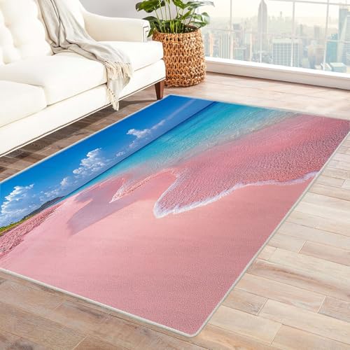 BOHUO 3D Teppich Wohnzimmer Kurzflor Abstrakt Carpet Abstrakte Küste Schlafzimmer Dekoration Bodenbelag Innenbereich Teppich Waschbar Anti-Rutsch Carpet(Rosa 11)-120x180cm von BOHUO