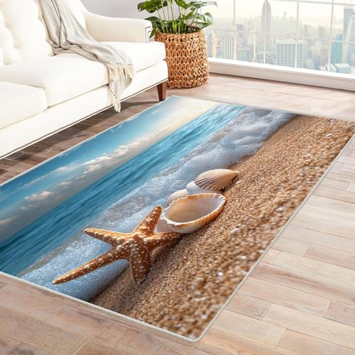 BOHUO 3D Teppich Wohnzimmer Kurzflor Abstrakt Carpet Meeresküste Schlafzimmer Dekoration Bodenbelag Innenbereich Teppich Waschbar Anti-Rutsch Carpet(Grau 11)-150x180cm von BOHUO