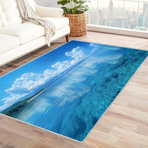 BOHUO 3D Teppich Wohnzimmer Kurzflor Abstrakt Carpet Minimalismus Schlafzimmer Dekoration Bodenbelag Innenbereich Teppich Waschbar Anti-Rutsch Carpet(Blau)-150x240cm von BOHUO