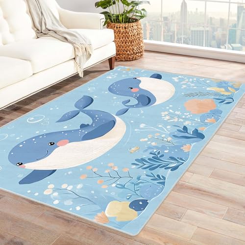 BOHUO 3D Teppich Wohnzimmer Kurzflor Abstrakt Carpet Niedliche Tiere Schlafzimmer Dekoration Bodenbelag Innenbereich Teppich Waschbar Anti-Rutsch Carpet(Blau 11)-210x270cm von BOHUO