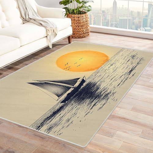 BOHUO 3D Teppich Wohnzimmer Kurzflor Abstrakt Carpet Retro-Abstrakt Schlafzimmer Dekoration Bodenbelag Innenbereich Teppich Waschbar Anti-Rutsch Carpet(Gelb)-180x270cm von BOHUO