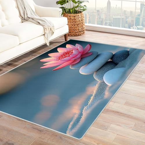 BOHUO 3D Teppich Wohnzimmer Kurzflor Abstrakt Carpet Zen-Blumen Schlafzimmer Dekoration Bodenbelag Innenbereich Teppich Waschbar Anti-Rutsch Carpet(Rosa 11)-180x270cm von BOHUO