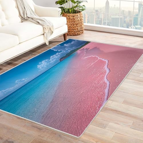 BOHUO 3D Teppich Wohnzimmer Kurzflor Abstrakt Strand Ozean Minimalistische Landschaft Teppiche für Schlafzimmer Esszimmer rutschfest Weich Modern Teppich Groß Carpet(Rosa 3)-120x180cm von BOHUO