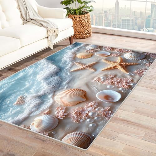 BOHUO 3D Teppich Wohnzimmer Ozean Carpet Wellen Blumen Teppich Wohnzimmer Schlafzimmer Weich Kurzflor & Waschbar & rutschfest Carpet(Grau 15)-150x210cm von BOHUO
