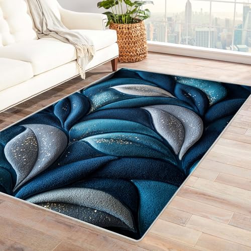 BOHUO 3D Vintage Teppich Wohnzimmer Waschbar Blätter Boho Teppiche für Schlafzimmer Esszimmer rutschfest Weich Modern Teppich Groß Rug(Blau 24)-60x90cm von BOHUO