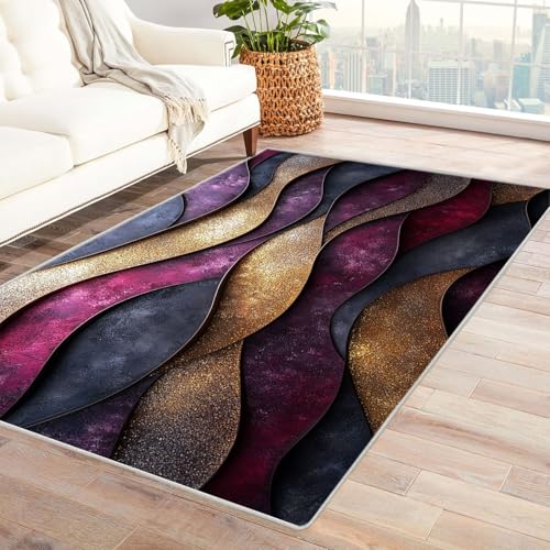 BOHUO 3D Vintage Teppich Wohnzimmer Waschbar Bohème Haus Dekoration Wohnzimmer Rutschfester Rug Eingangstürmatte Ocean Kinderkrabbel Carpet(Lila 30)-90x120cm von BOHUO