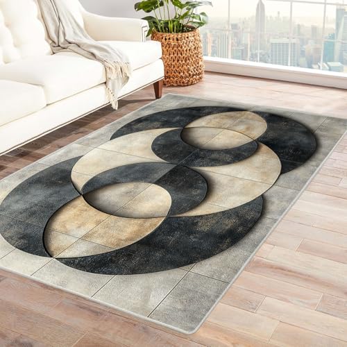 BOHUO 3D Vintage Teppich Wohnzimmer Waschbar Geometrie Boho Teppich, Klein Carpet rutschfest, Schlafzimmer, Esszimmer, Büro(Grau 36)-150x210cm von BOHUO