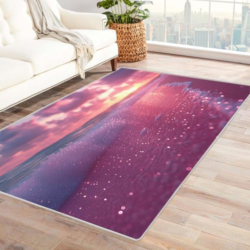 BOHUO 3D moderner Kurzflor Teppich Ozean Carpet Abstrakte Wellen Dekoration Badezimmer Rutschfester Rug Eingangstürmatte Kinderkrabbel Carpet(Rosa 17)-90x120cm von BOHUO