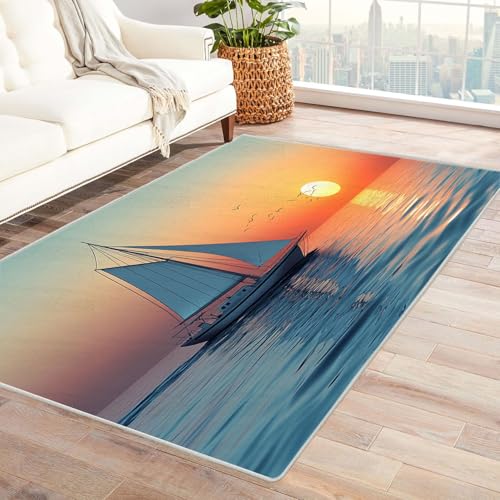 BOHUO 3D moderner Kurzflor Teppich Ozean Carpet Sonnenuntergang Dekoration Badezimmer Rutschfester Rug Eingangstürmatte Kinderkrabbel Carpet(Orange 17)-210x270cm von BOHUO