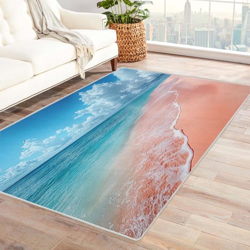 BOHUO 3D moderner Kurzflor Teppich Strand Ozean Wellen Teppiche fürs Schlafzimmer, Arbeitszimmer, Büro, Flur, Kinderzimmer und Küche Carpet(Rosa 2)-120x180cm von BOHUO