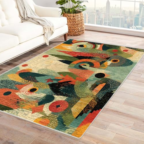 BOHUO 3D moderner Kurzflor Teppich Vintage Boho Retro-Texturlinien ideal fürs Wohnzimmer, Schlafzimmer und Kinderzimmer auch als Badematte Carpet(Grün)-180x270cm von BOHUO